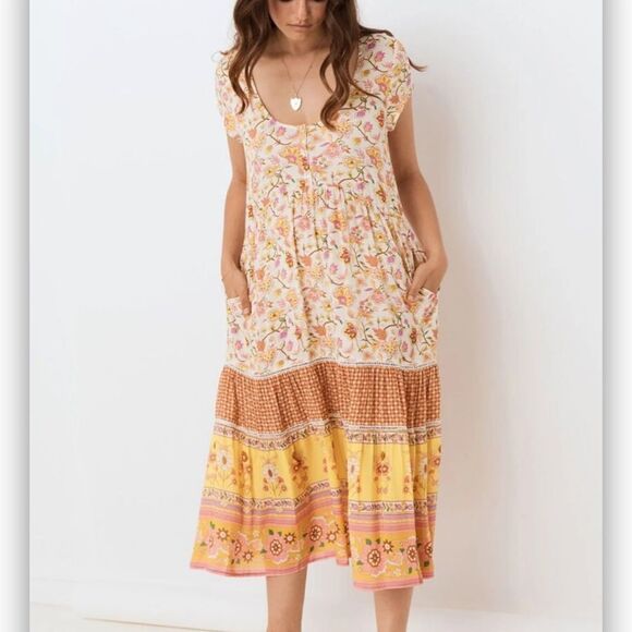 Spell and the Gypsy Women's Portobello Road Babydoll Floral‎ Boho Midi Dress XXS - Picture 3 of 10
